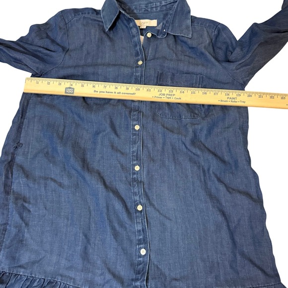 NWT LOFT Chambray Denim Shirt Dress Button Front Tiered Ruffle Hem Size S - Picture 8 of 12
